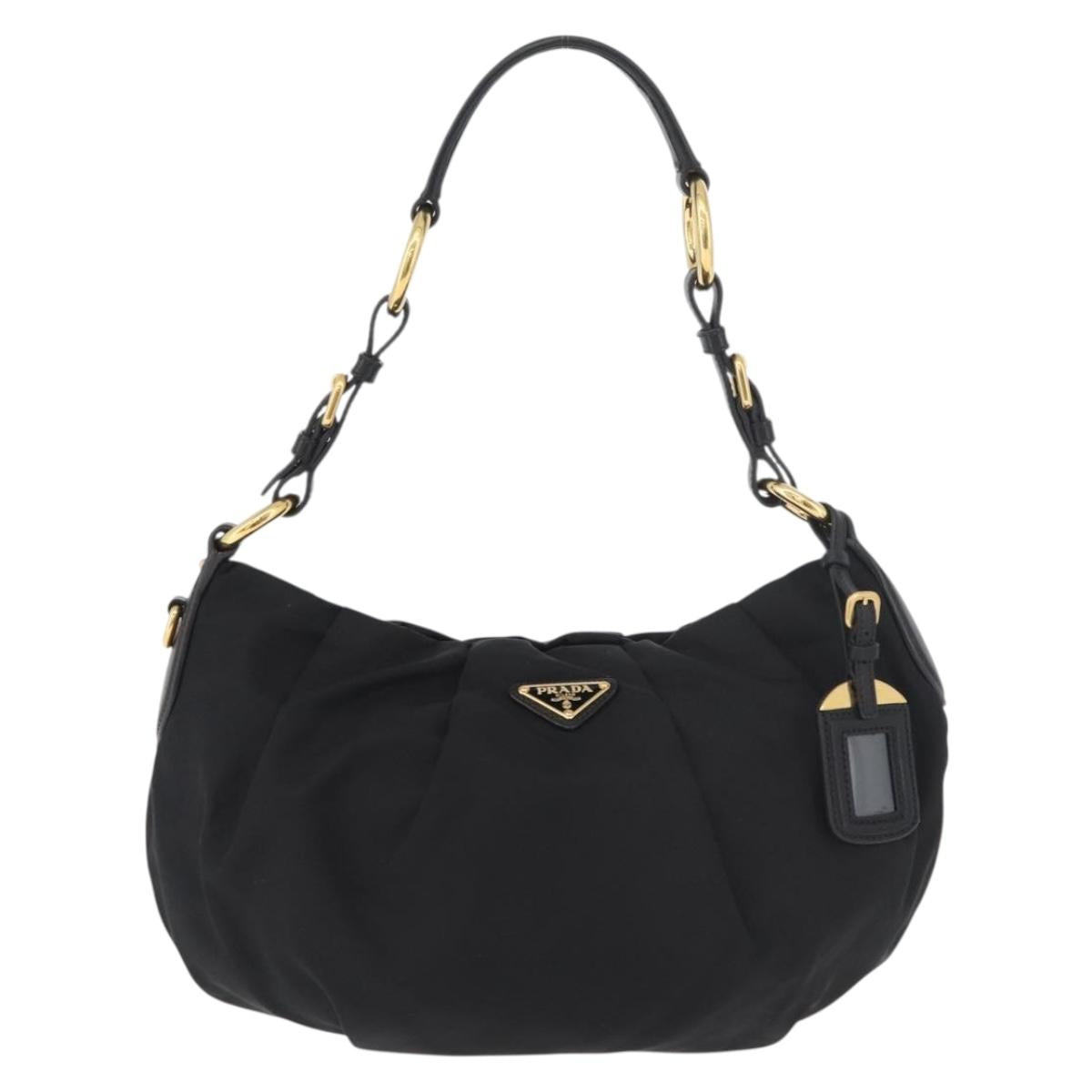 PRADA Shoulder Bag Nylon Black Gold Auth yk20420SAM