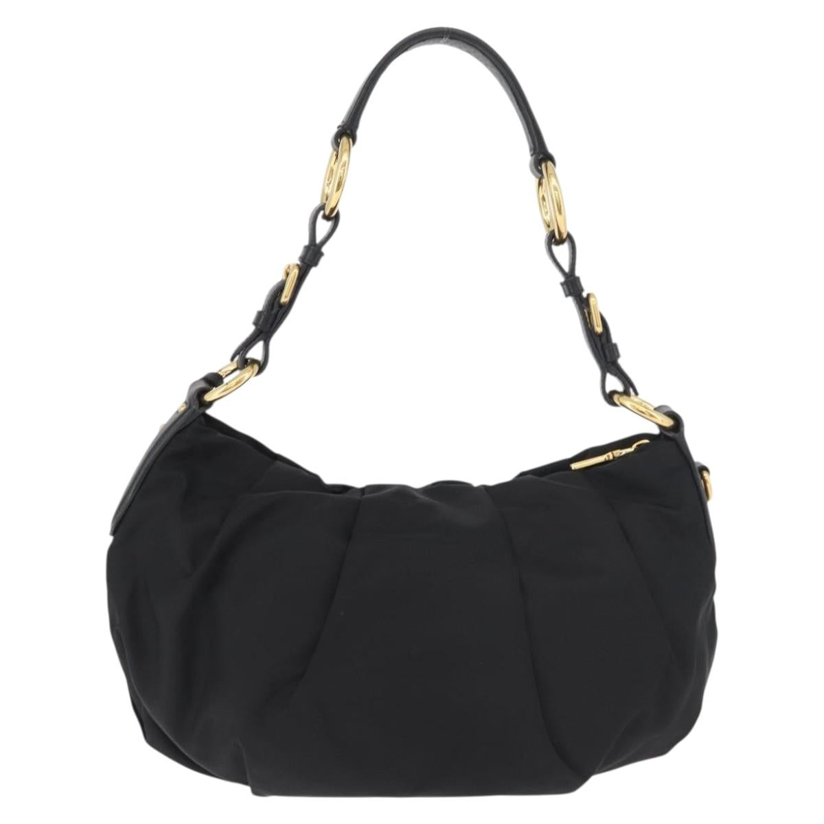 PRADA Shoulder Bag Nylon Black Gold Auth yk20420SAM