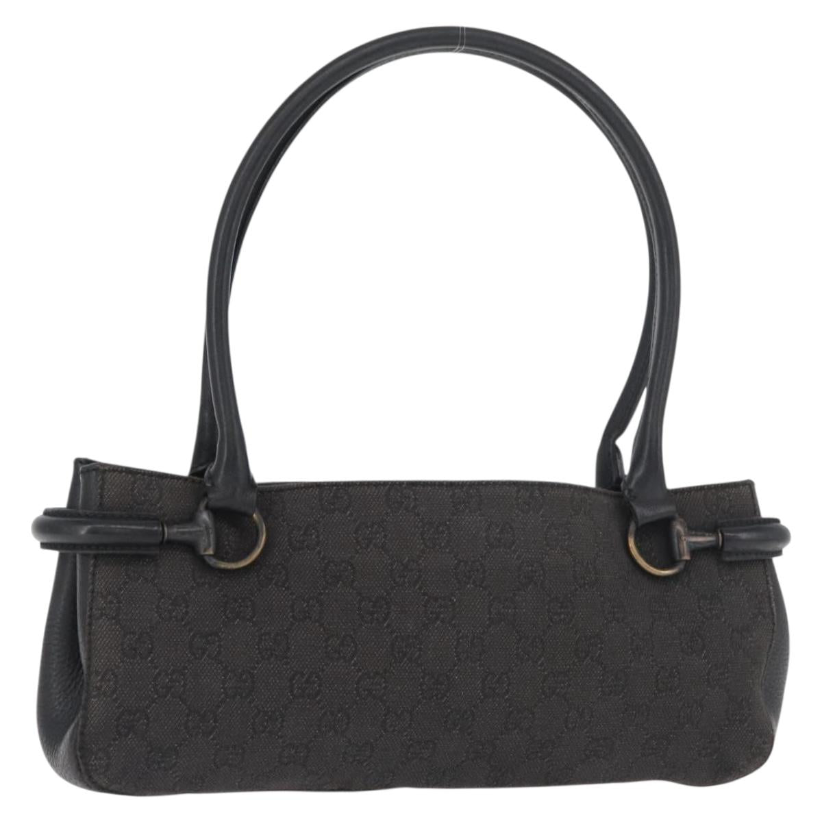 GUCCI GG Canvas Horsebit Shoulder Bag Black Silver 101345 Auth yk20421