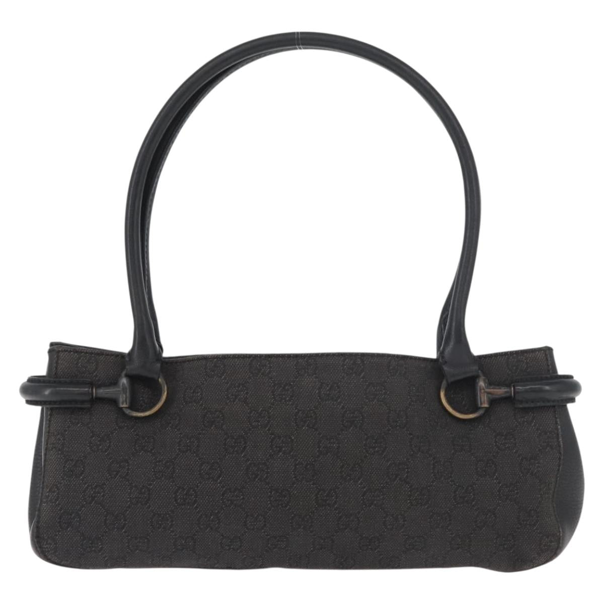 GUCCI GG Canvas Horsebit Shoulder Bag Black Silver 101345 Auth yk20421