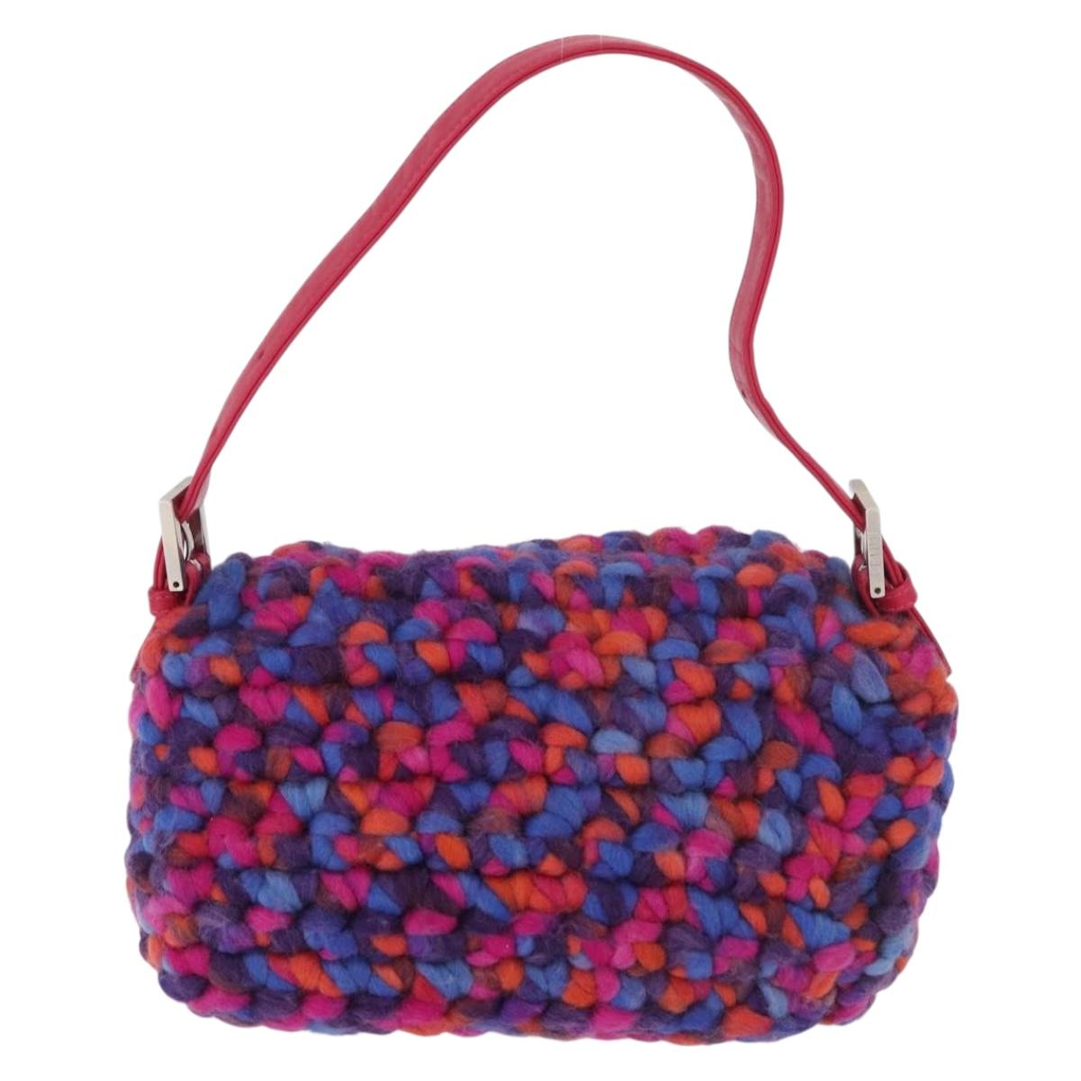 FENDI Mamma Baguette Shoulder Bag Wool Multicolor Auth yk20424SM