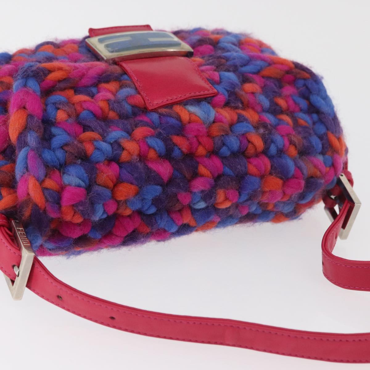 FENDI Mamma Baguette Shoulder Bag Wool Multicolor Auth yk20424SM