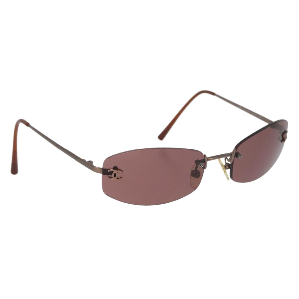 CHANEL Sunglasses metal Brown CC Auth yk20426M