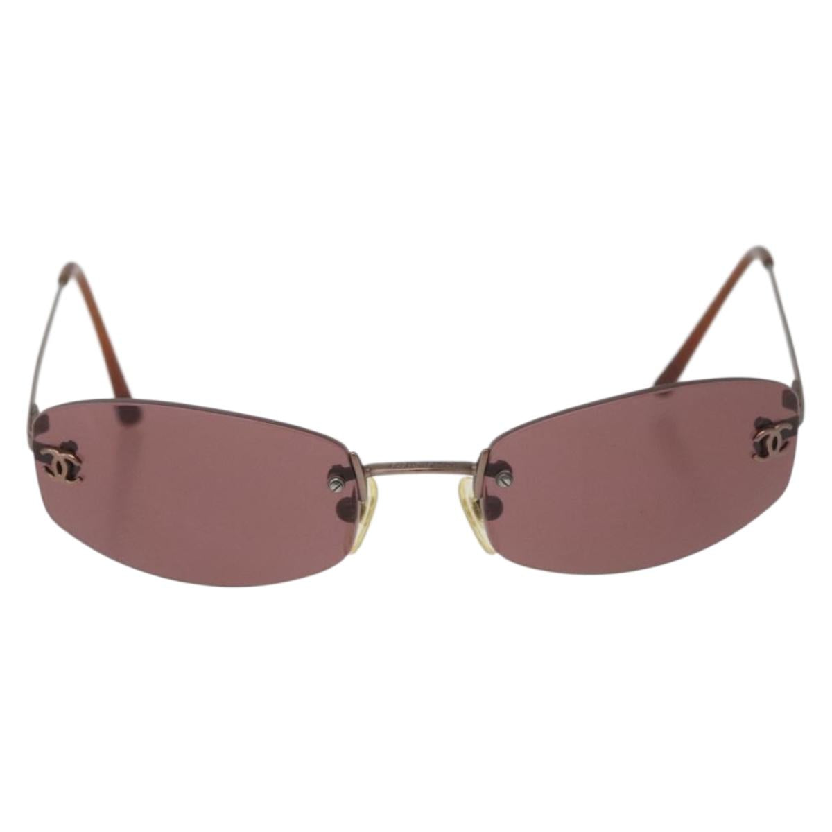 CHANEL Sunglasses metal Brown CC Auth yk20426M