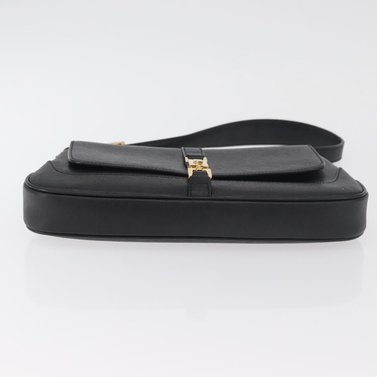GUCCI Jackie Shoulder Bag Leather Black Gold 001 3824 Auth yk20433
