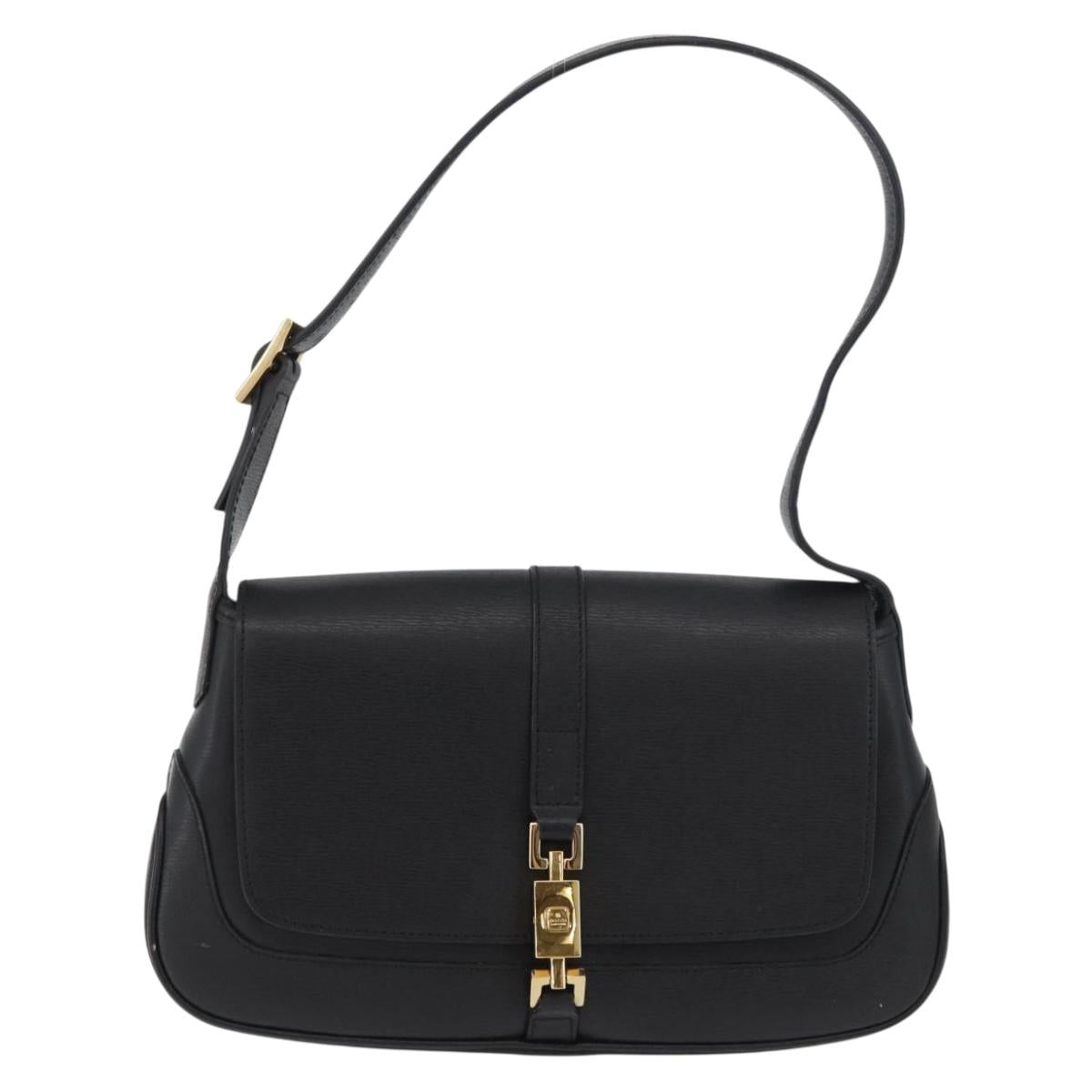 GUCCI Jackie Shoulder Bag Leather Black Gold 001 3824 Auth yk20433