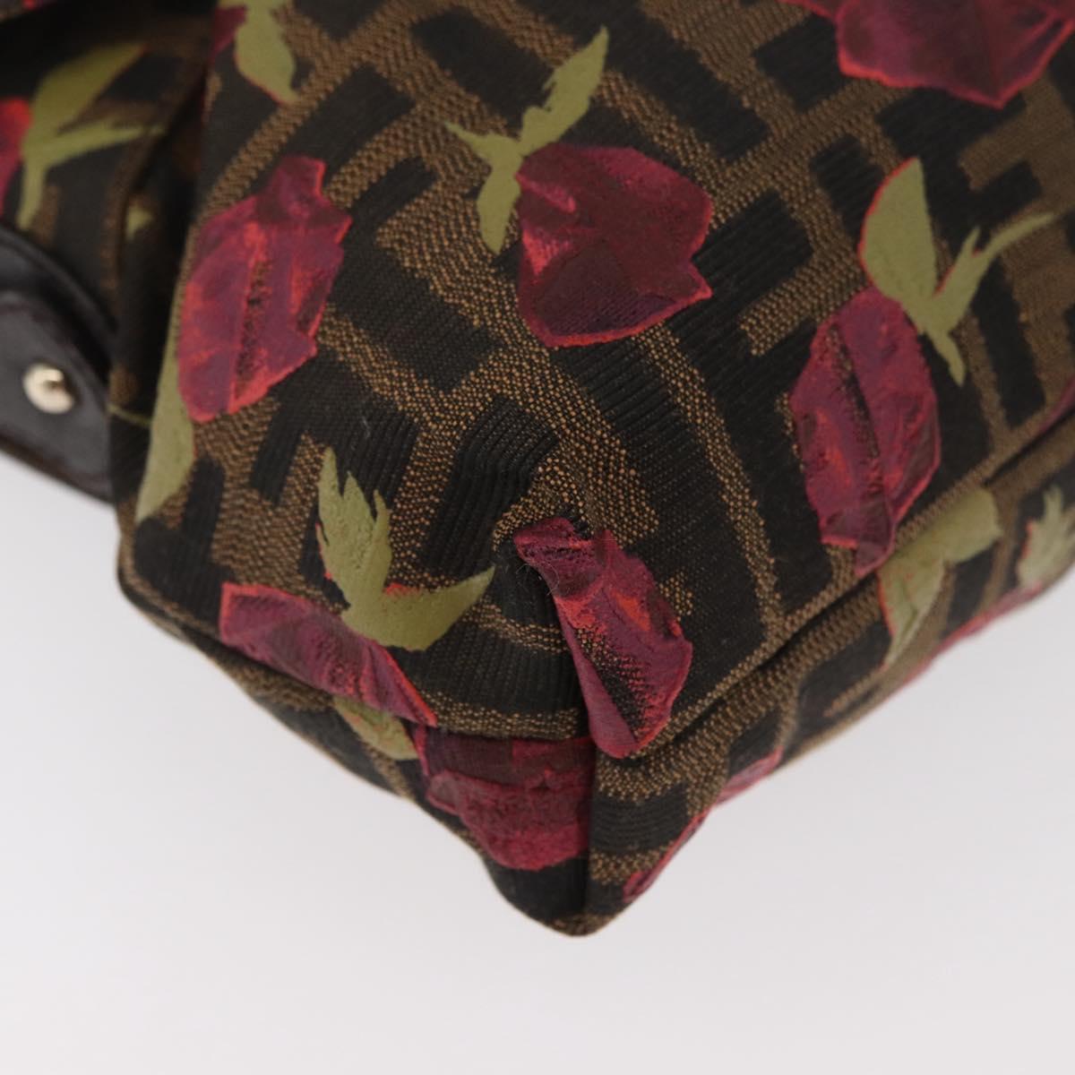 FENDI Zucca Canvas Floral Mamma Baguette Bag Black Brown Auth yk20436SAV
