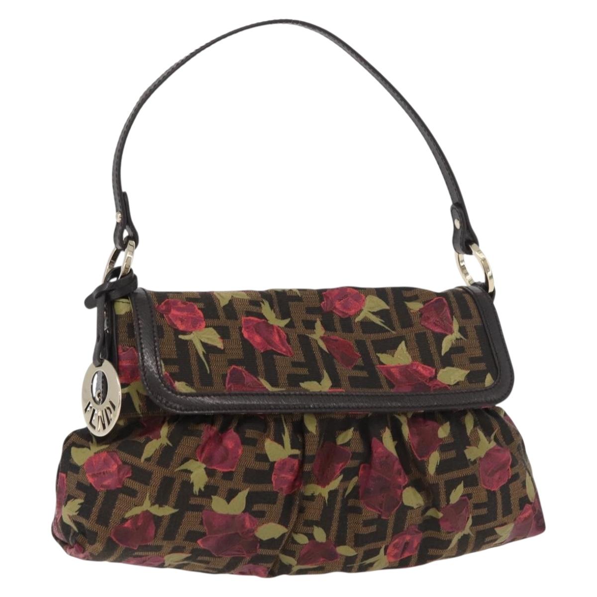 FENDI Zucca Canvas Floral Mamma Baguette Bag Black Brown Auth yk20436SAV