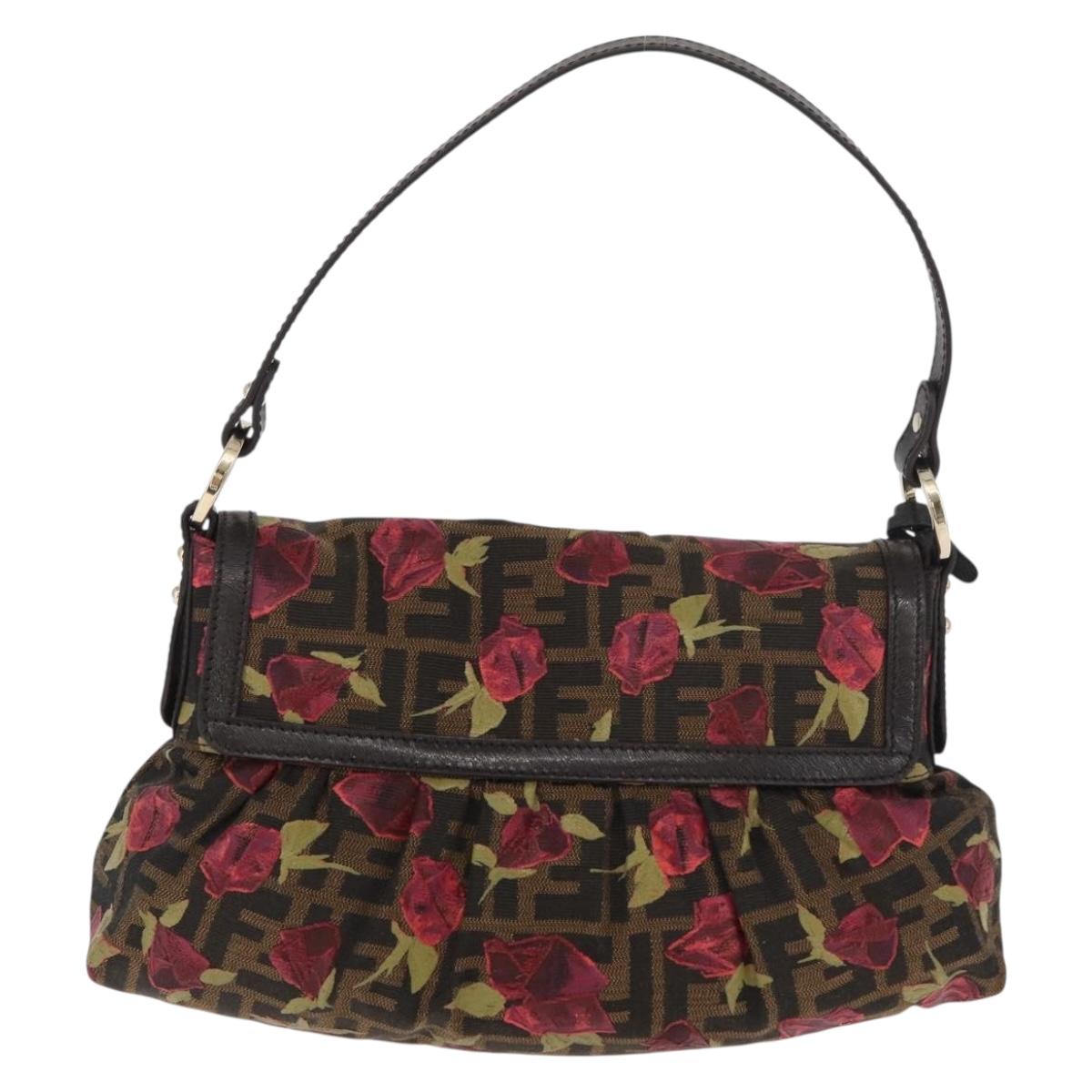 FENDI Zucca Canvas Floral Mamma Baguette Bag Black Brown Auth yk20436SAV