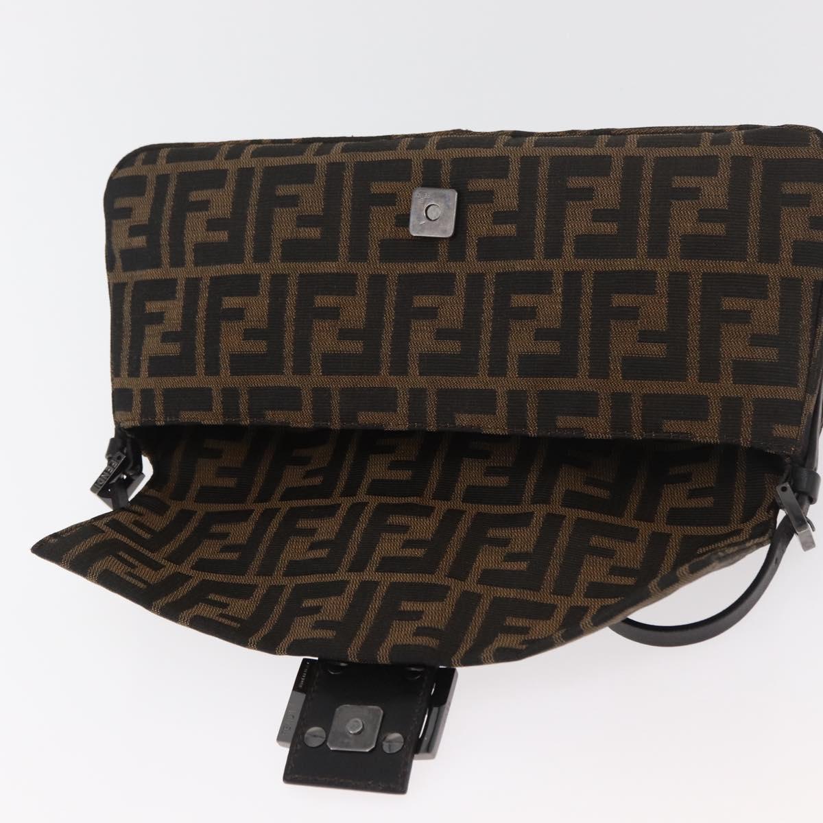 FENDI Zucca Canvas Mamma Baguette Shoulder Bag Black Brown Auth yk20437SAM