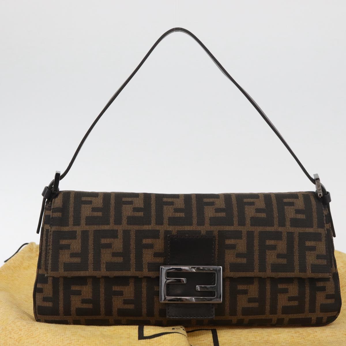 FENDI Zucca Canvas Mamma Baguette Shoulder Bag Black Brown Auth yk20437SAM