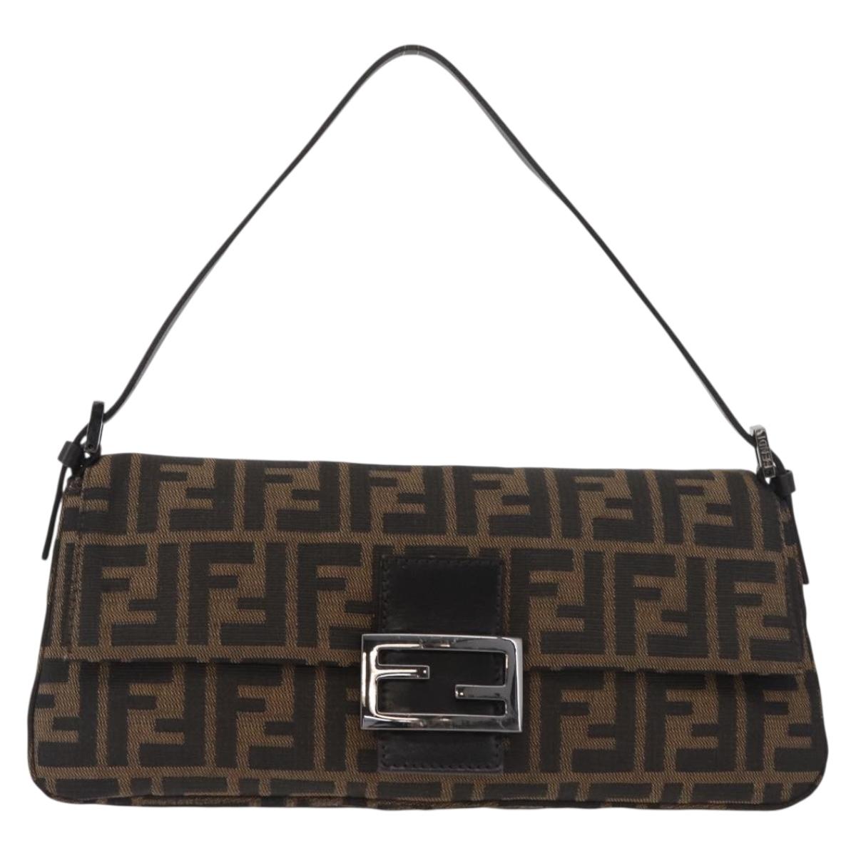 FENDI Zucca Canvas Mamma Baguette Shoulder Bag Black Brown Auth yk20437SAM