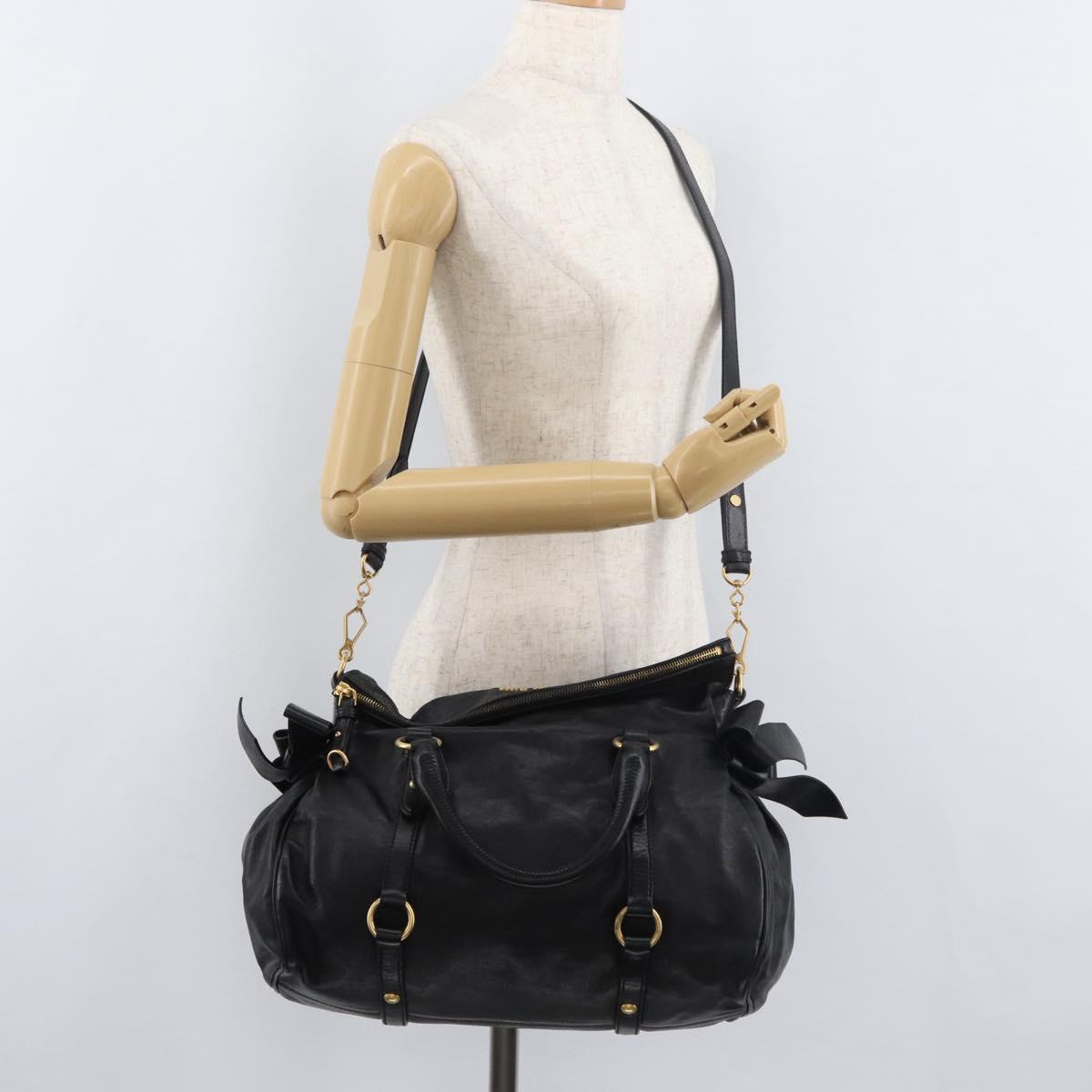 Miu Miu Hand Bag Leather 2way Black Gold Auth yk20440SAM