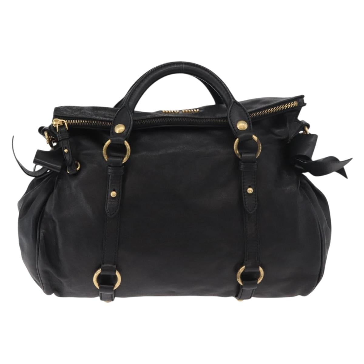 Miu Miu Hand Bag Leather 2way Black Gold Auth yk20440SAM