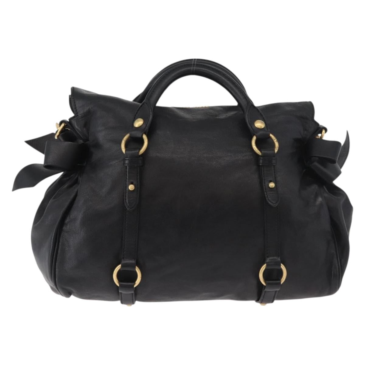 Miu Miu Hand Bag Leather 2way Black Gold Auth yk20440SAM