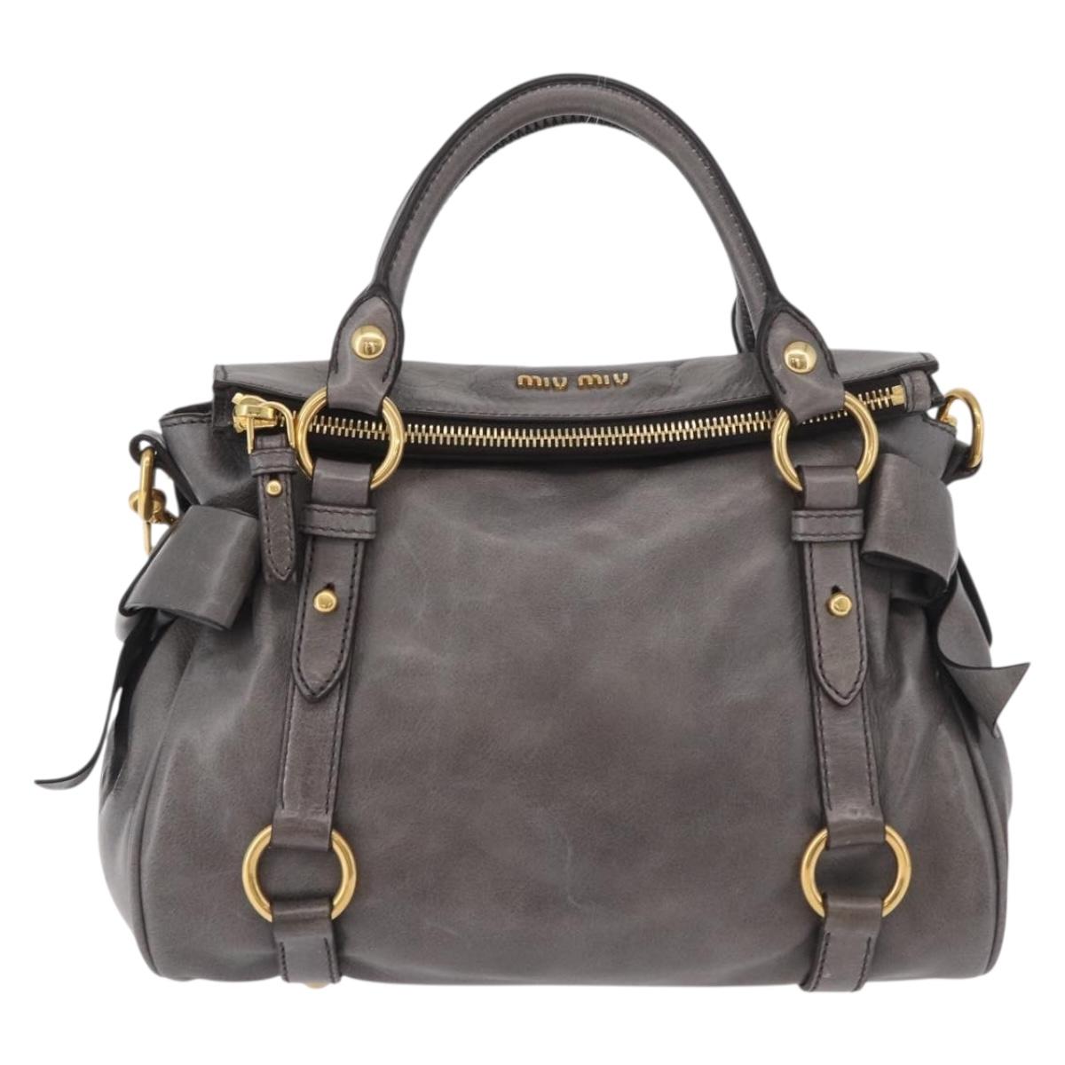 Miu Miu Hand Bag Leather 2way Gray Gold Auth yk20442SAM