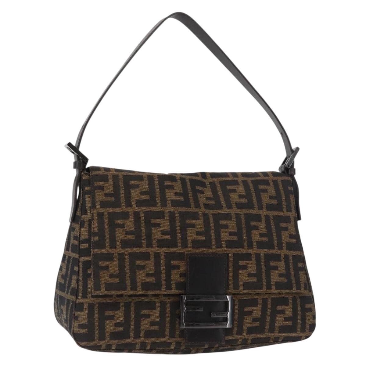 FENDI Zucca Canvas Mamma Baguette Shoulder Bag Black Brown Auth yk20443SAM