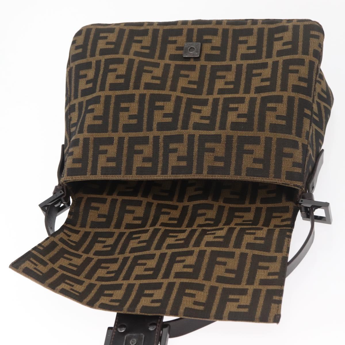 FENDI Zucca Canvas Mamma Baguette Shoulder Bag Black Brown Auth yk20443SAM