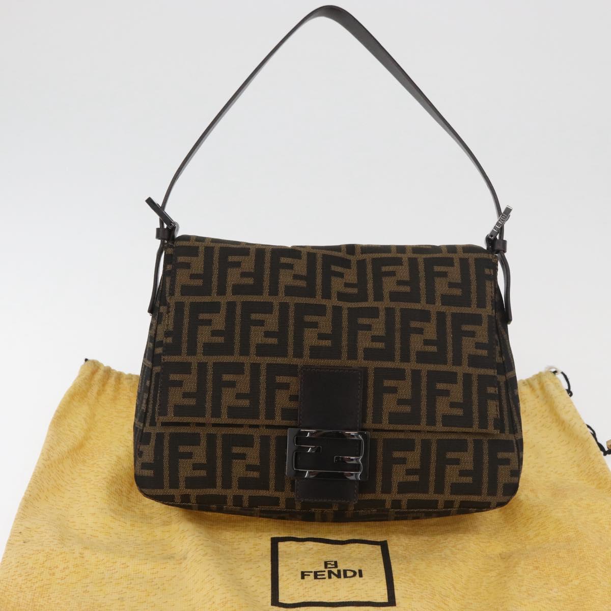 FENDI Zucca Canvas Mamma Baguette Shoulder Bag Black Brown Auth yk20443SAM