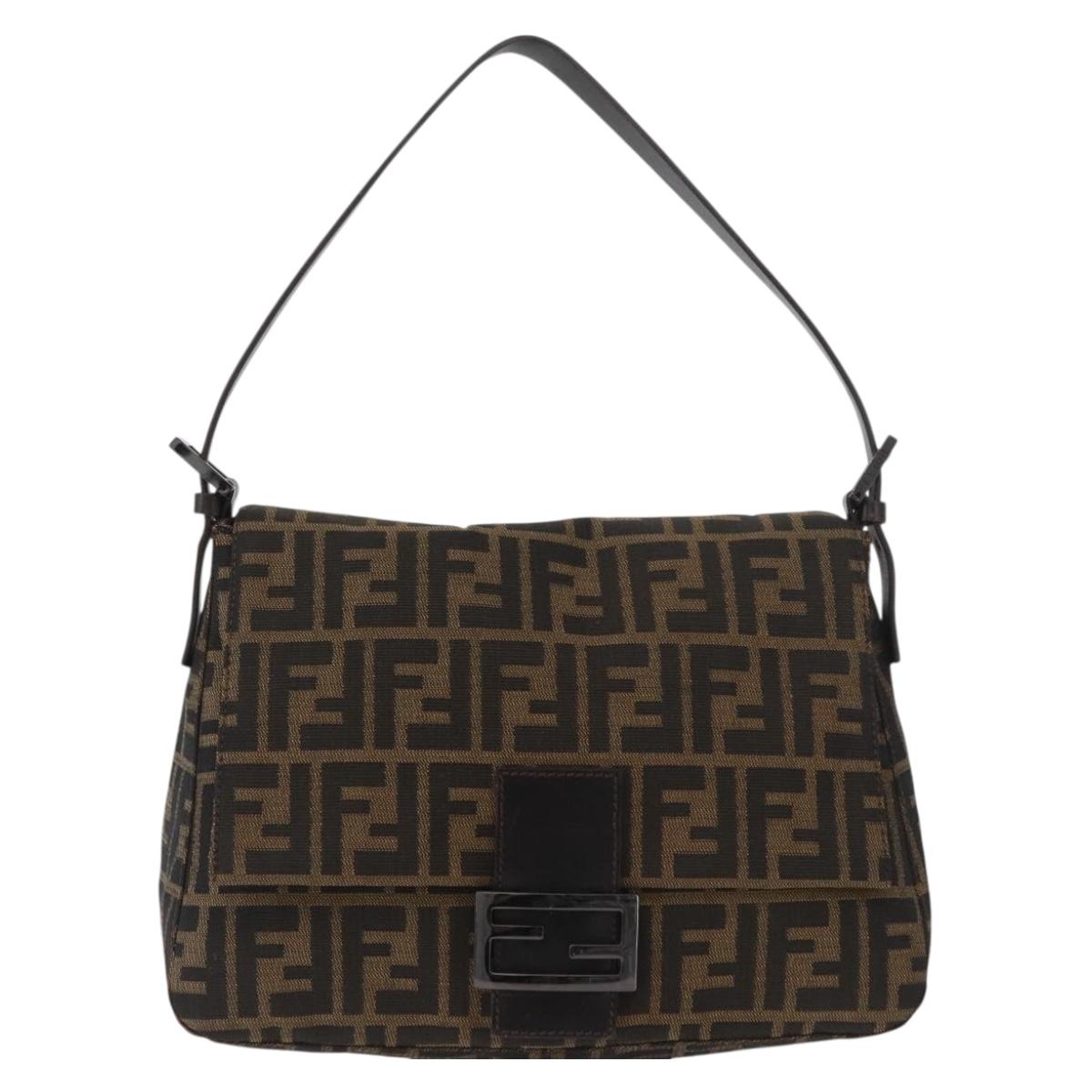 FENDI Zucca Canvas Mamma Baguette Shoulder Bag Black Brown Auth yk20443SAM