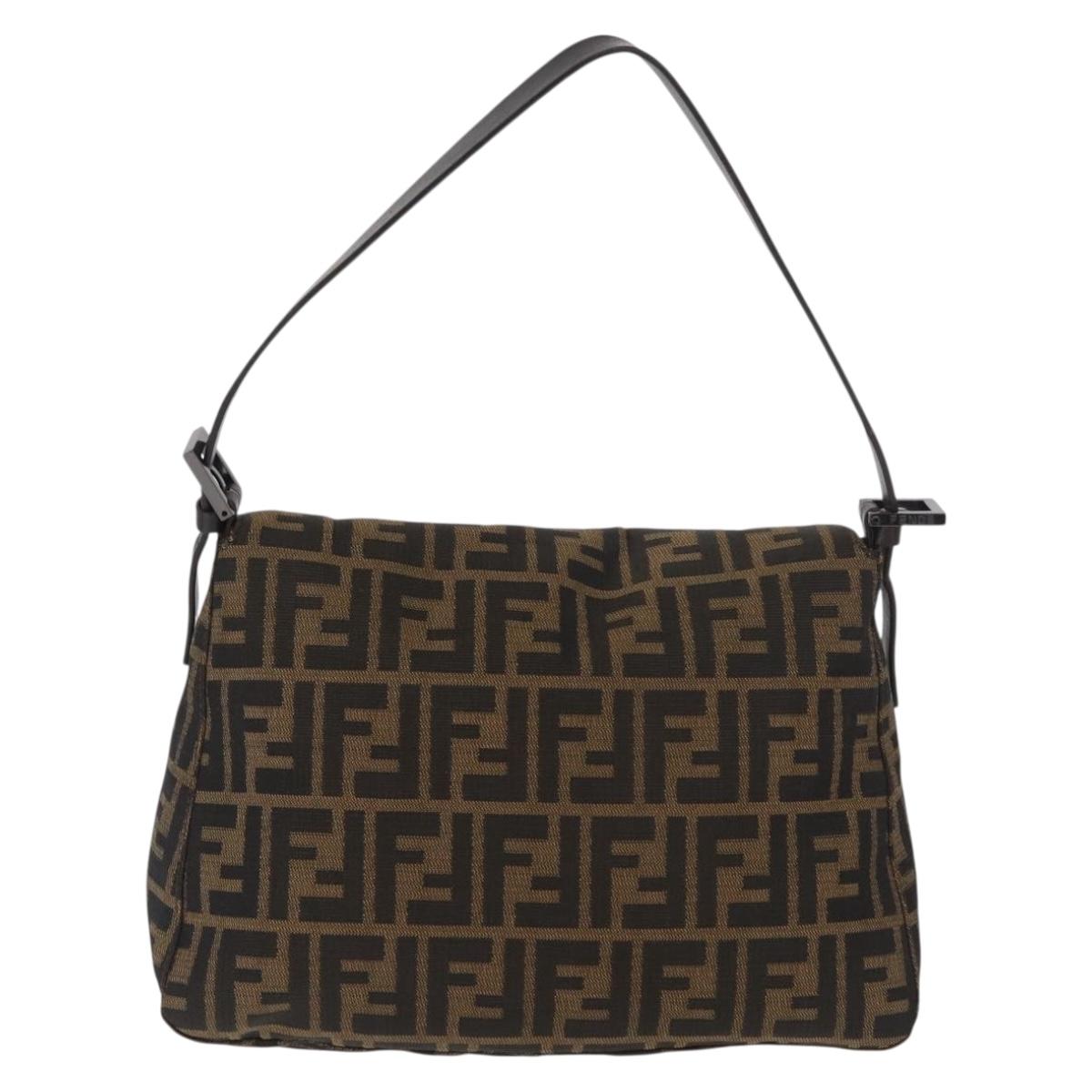 FENDI Zucca Canvas Mamma Baguette Shoulder Bag Black Brown Auth yk20443SAM