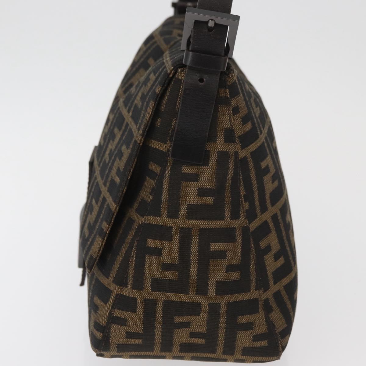 FENDI Zucca Canvas Mamma Baguette Shoulder Bag Black Brown Auth yk20443SAM