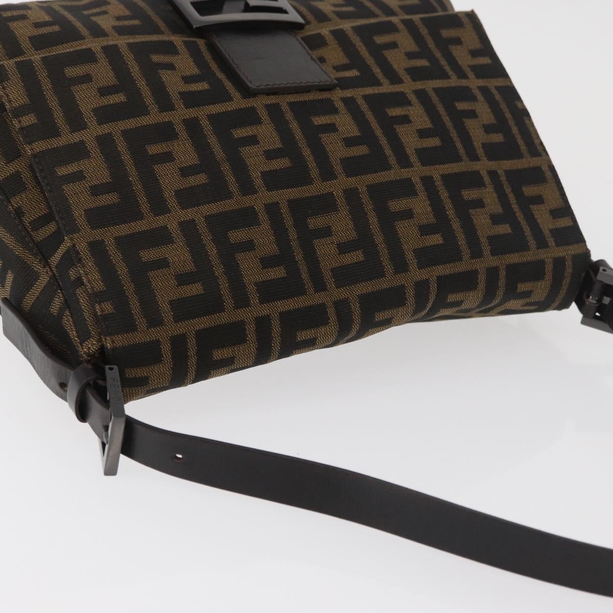 FENDI Zucca Canvas Mamma Baguette Shoulder Bag Black Brown Auth yk20443SAM