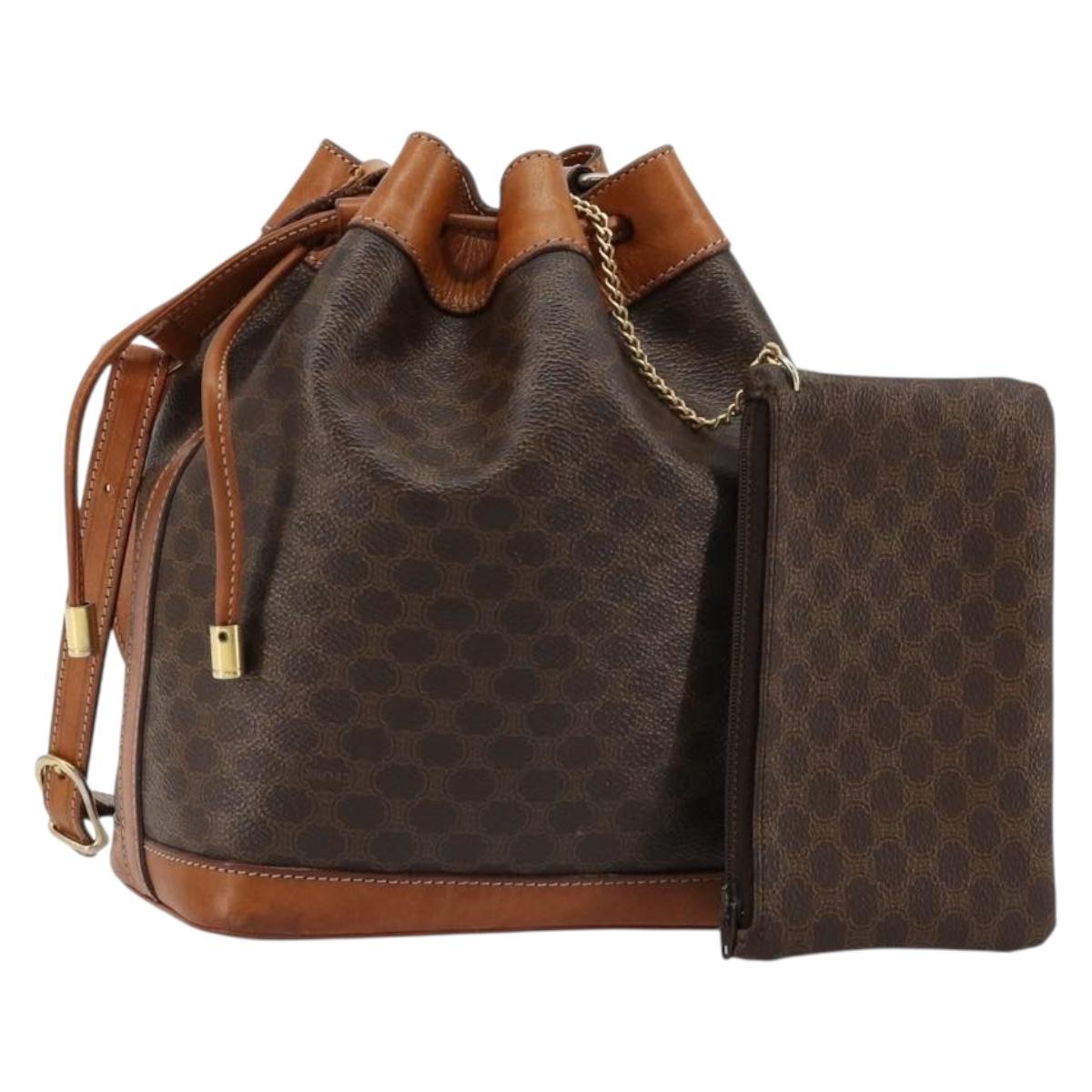 CELINE Macadam Canvas Shoulder Bag PVC Leather Brown Gold Auth yk20446A