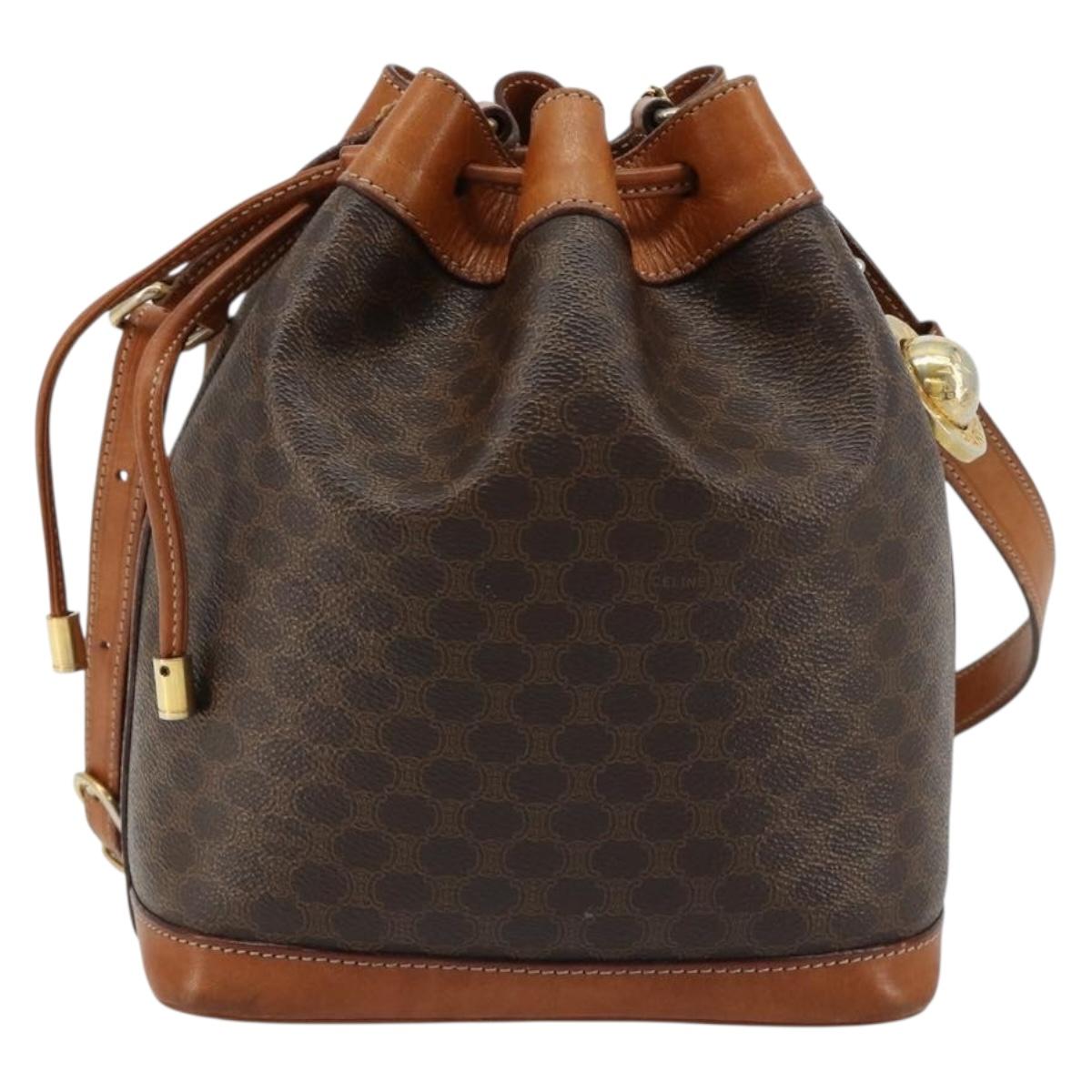 CELINE Macadam Canvas Shoulder Bag PVC Leather Brown Gold Auth yk20446A
