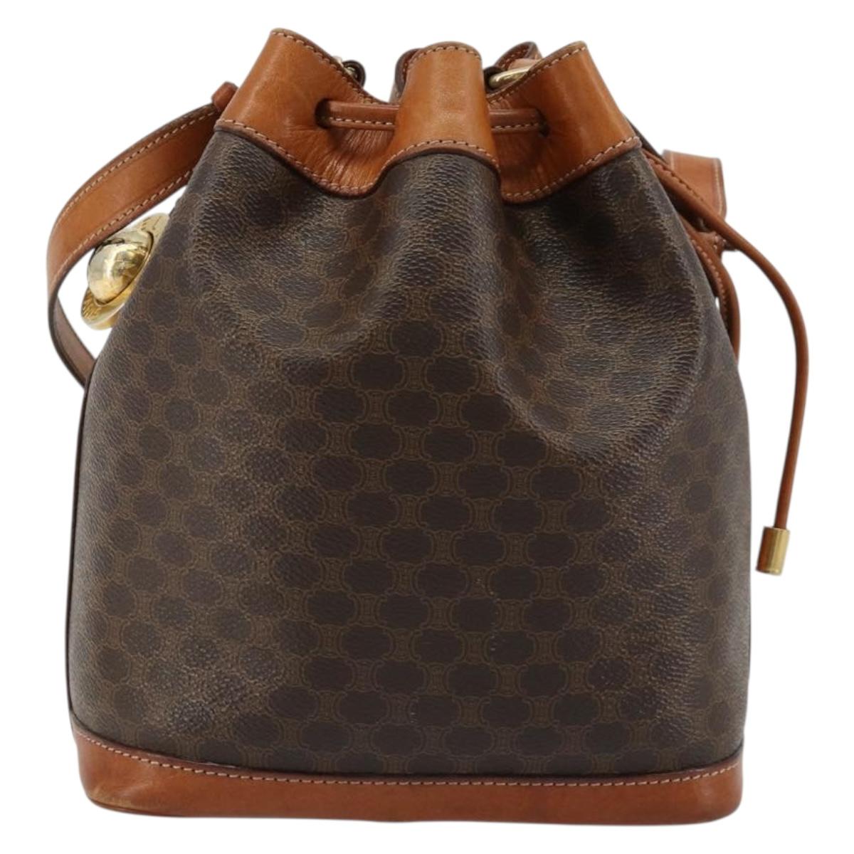 CELINE Macadam Canvas Shoulder Bag PVC Leather Brown Gold Auth yk20446A