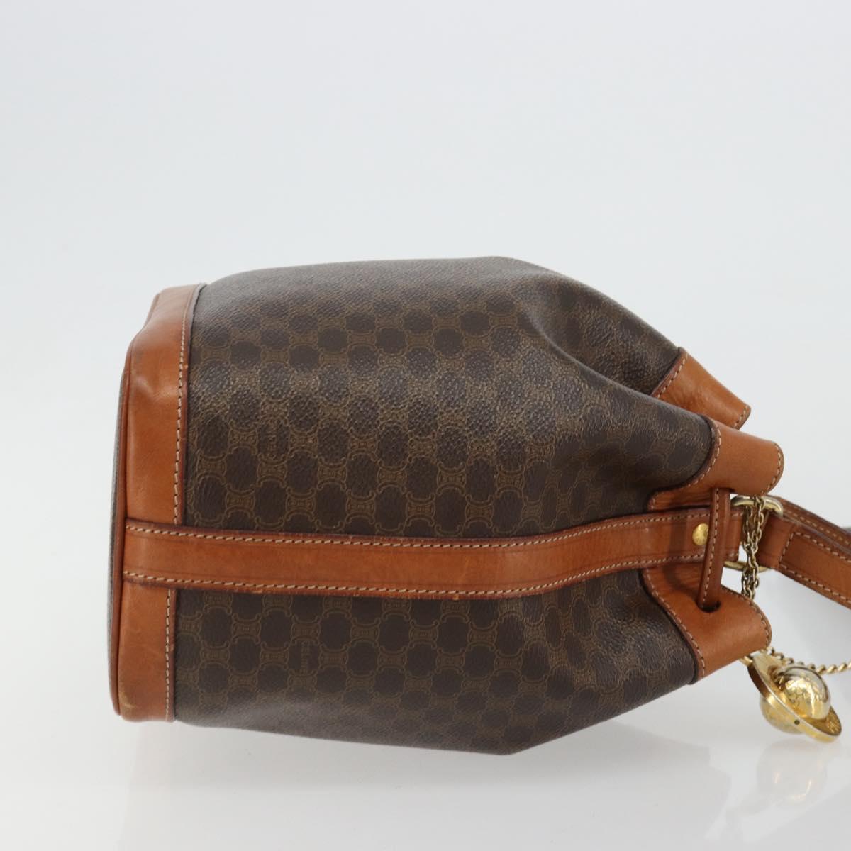CELINE Macadam Canvas Shoulder Bag PVC Leather Brown Gold Auth yk20446A
