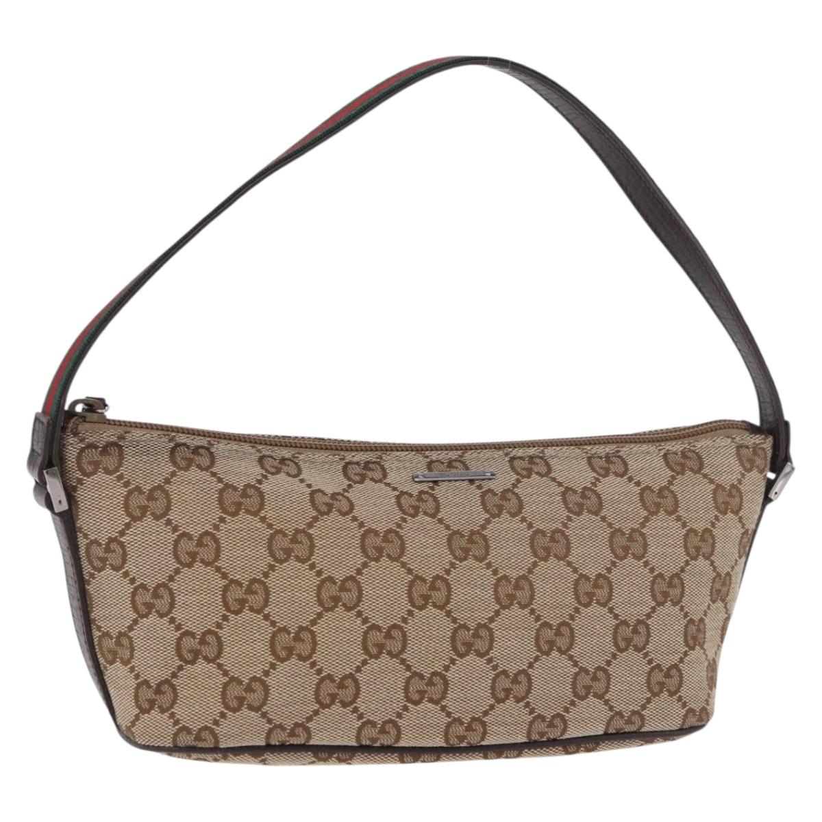 GUCCI GG Canvas Sherry Line Hand Bag Beige Gold 141809 Auth yk20448SAV