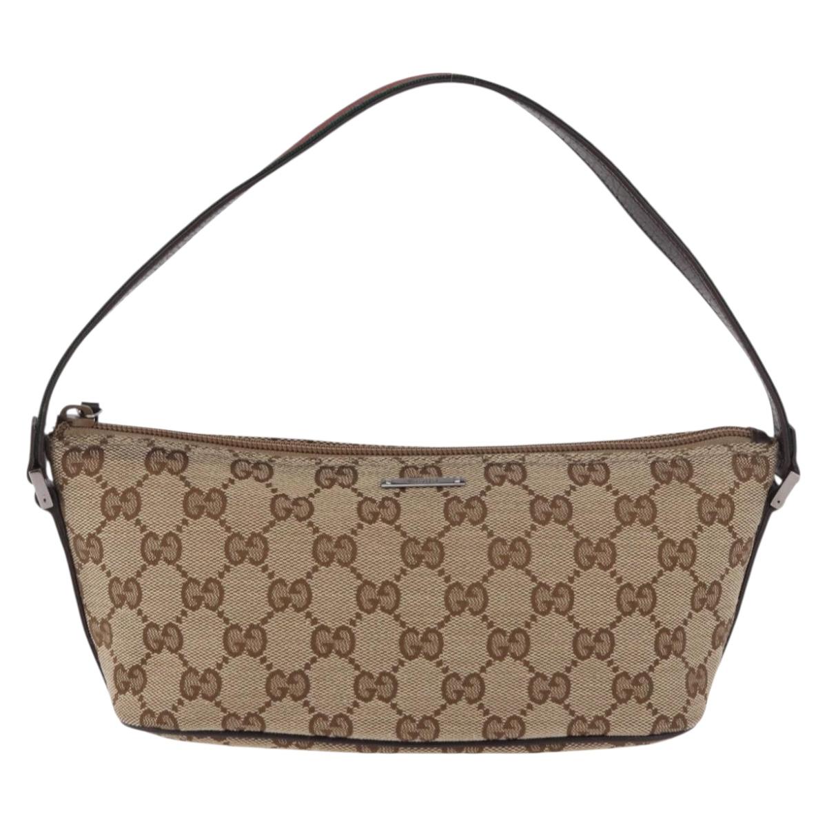 GUCCI GG Canvas Sherry Line Hand Bag Beige Gold 141809 Auth yk20448SAV