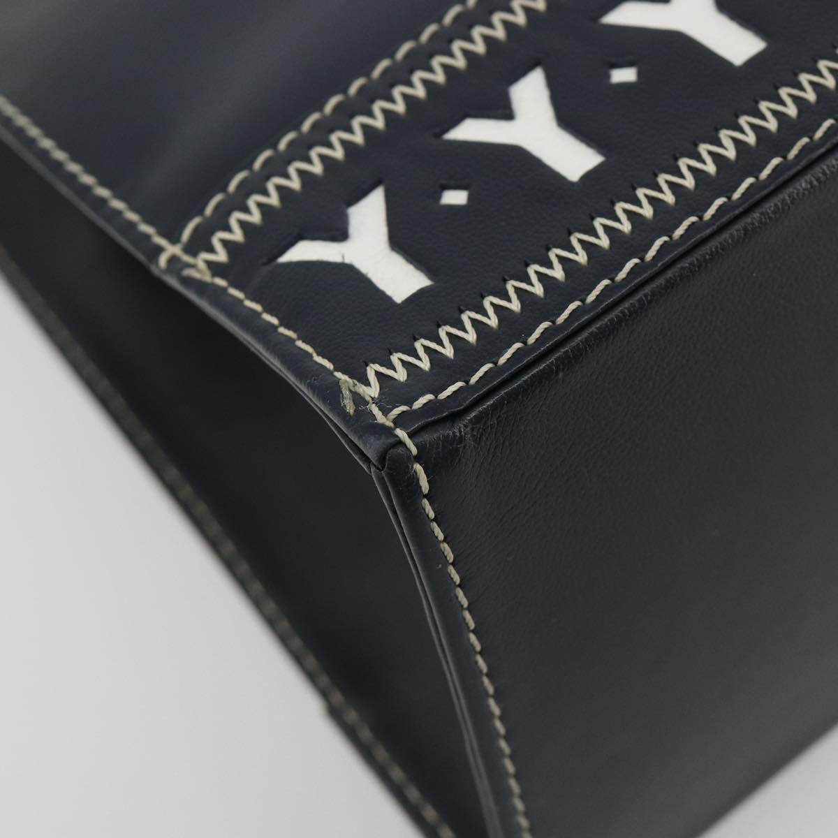 SAINT LAURENT Hand Bag Leather 2way Navy Gold Auth yk20450A