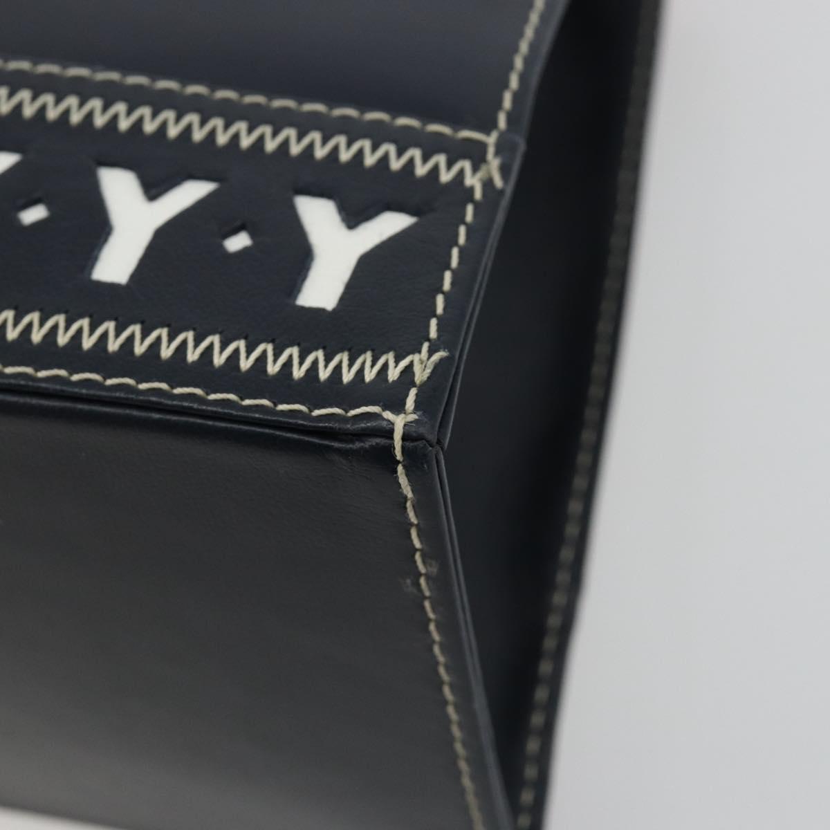 SAINT LAURENT Hand Bag Leather 2way Navy Gold Auth yk20450A