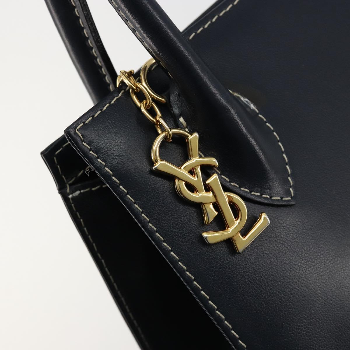 SAINT LAURENT Hand Bag Leather 2way Navy Gold Auth yk20450A