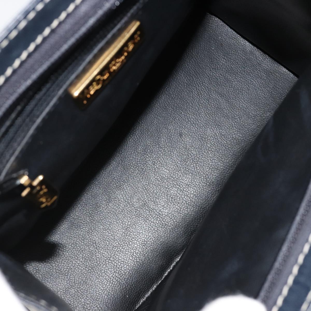 SAINT LAURENT Hand Bag Leather 2way Navy Gold Auth yk20450A