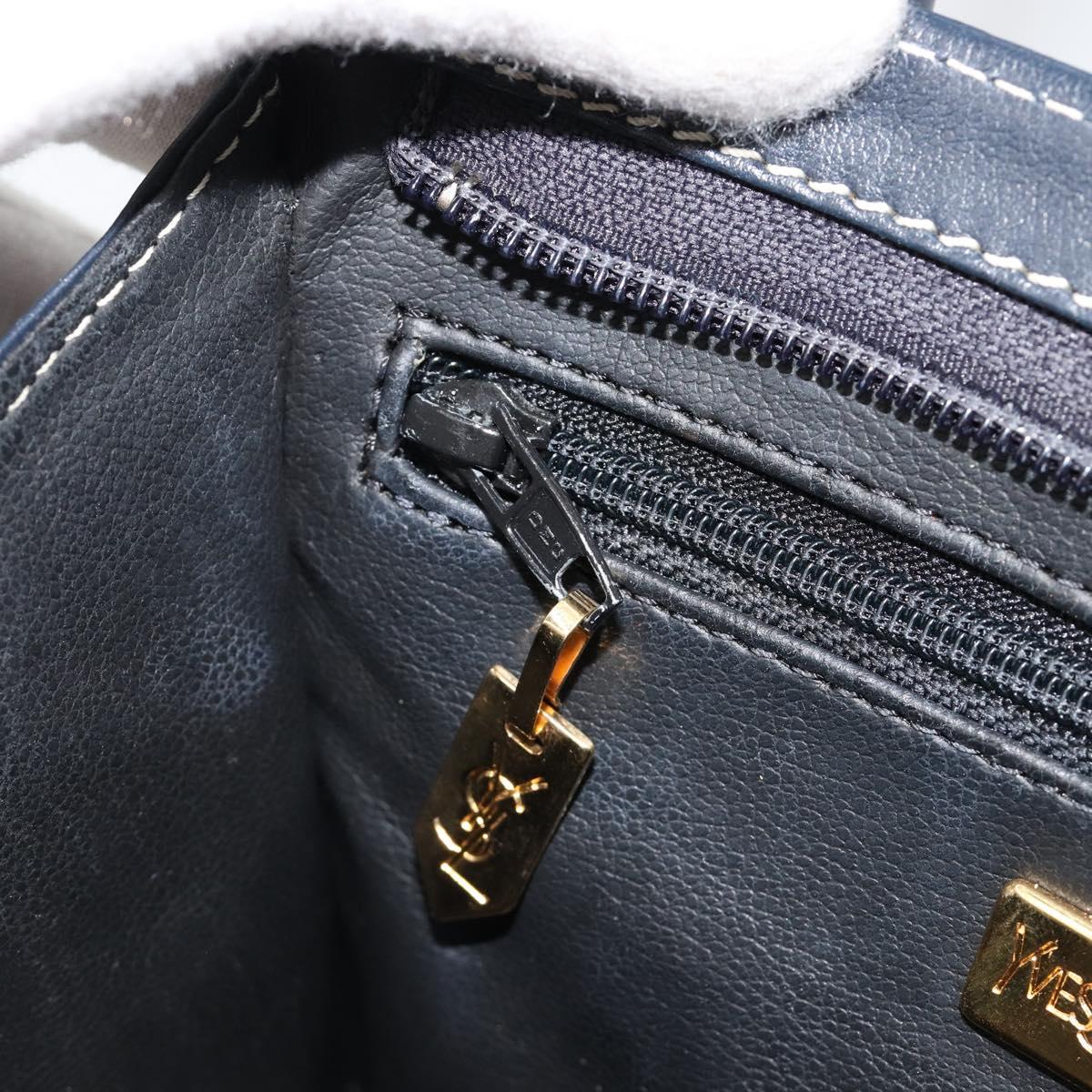 SAINT LAURENT Hand Bag Leather 2way Navy Gold Auth yk20450A