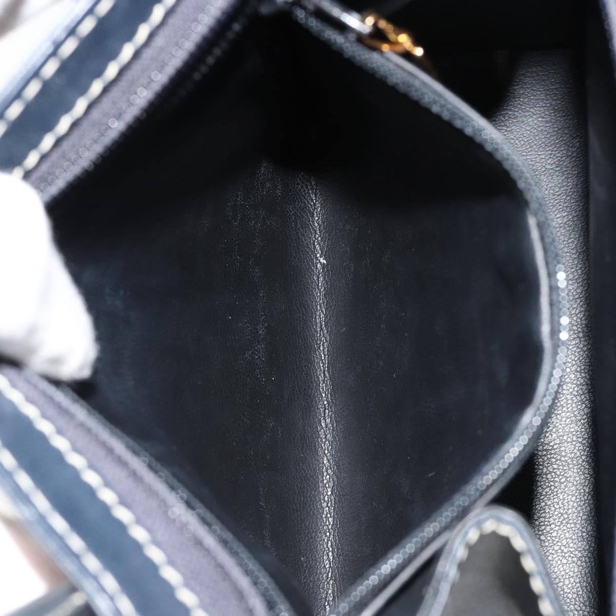 SAINT LAURENT Hand Bag Leather 2way Navy Gold Auth yk20450A