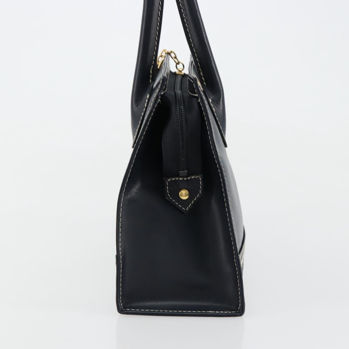 SAINT LAURENT Hand Bag Leather 2way Navy Gold Auth yk20450A