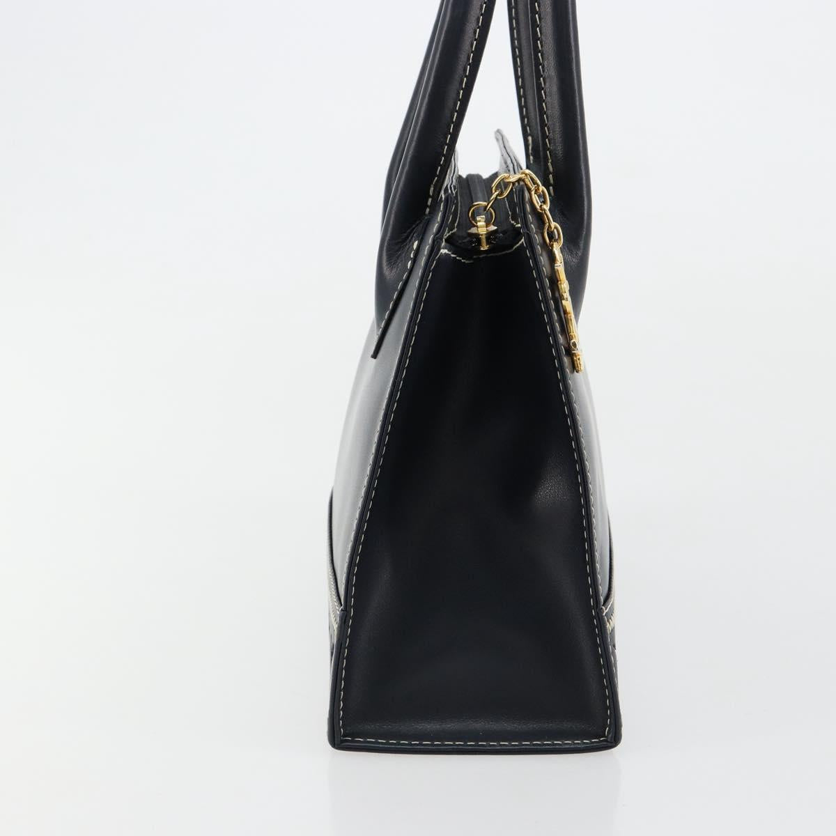 SAINT LAURENT Hand Bag Leather 2way Navy Gold Auth yk20450A