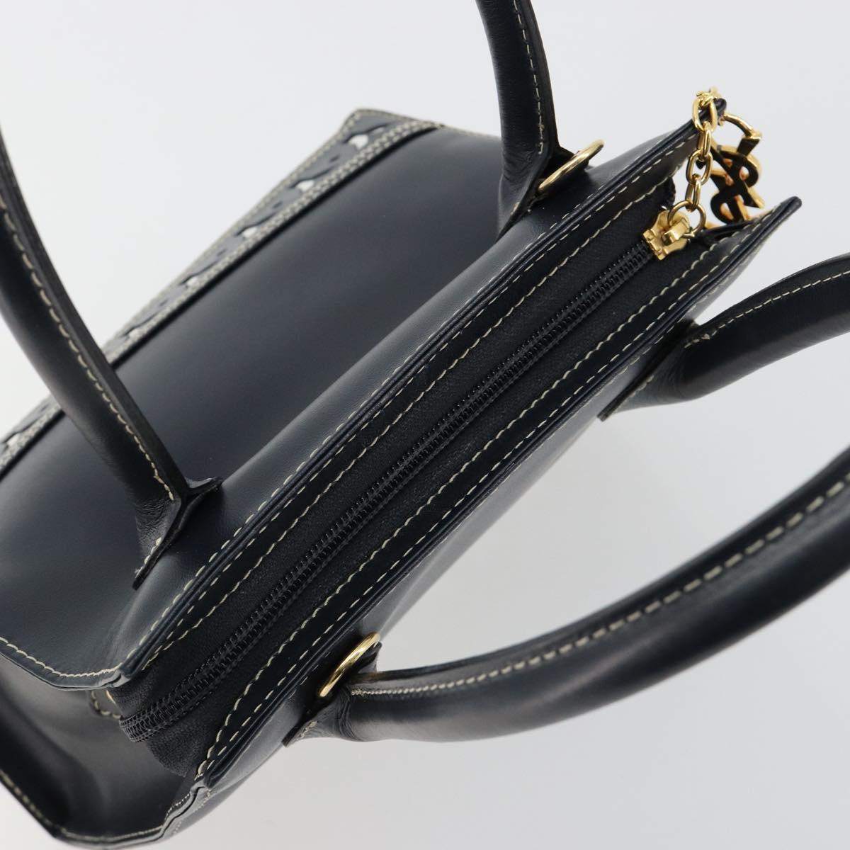 SAINT LAURENT Hand Bag Leather 2way Navy Gold Auth yk20450A