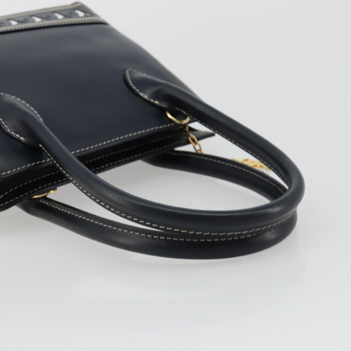 SAINT LAURENT Hand Bag Leather 2way Navy Gold Auth yk20450A
