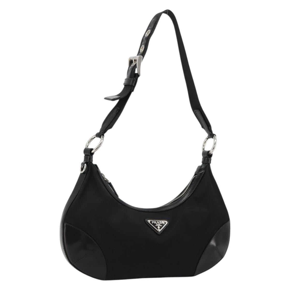PRADA Shoulder Bag Nylon Black Silver Auth yk20451SAM