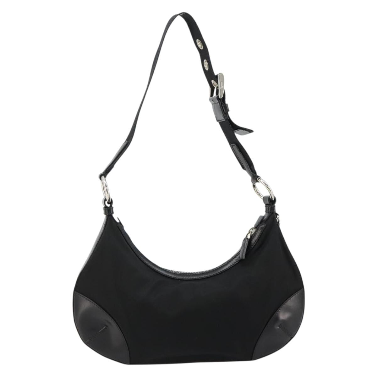 PRADA Shoulder Bag Nylon Black Silver Auth yk20451SAM