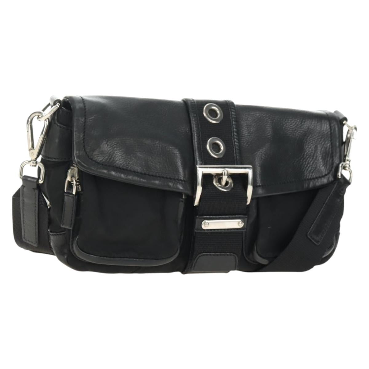 PRADA Shoulder Bag Nylon Black Silver Auth yk20454SAV