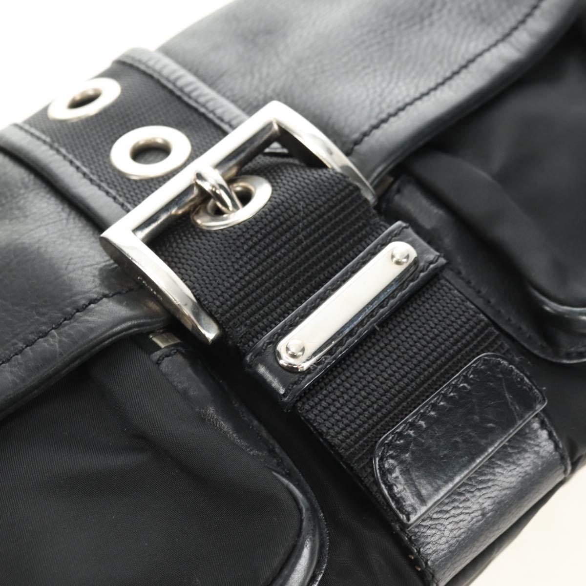 PRADA Shoulder Bag Nylon Black Silver Auth yk20454SAV