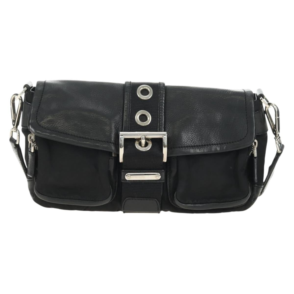 PRADA Shoulder Bag Nylon Black Silver Auth yk20454SAV