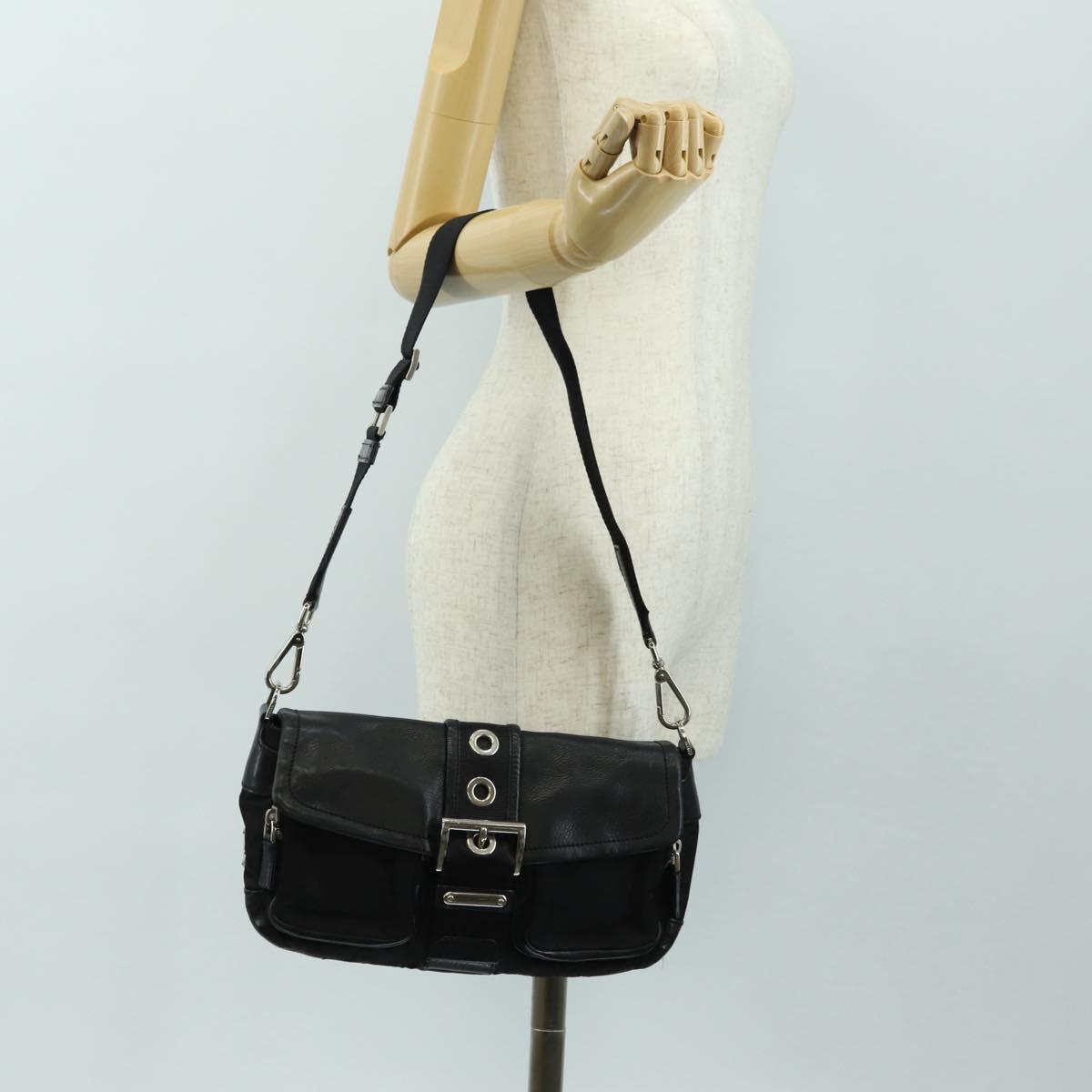 PRADA Shoulder Bag Nylon Black Silver Auth yk20454SAV