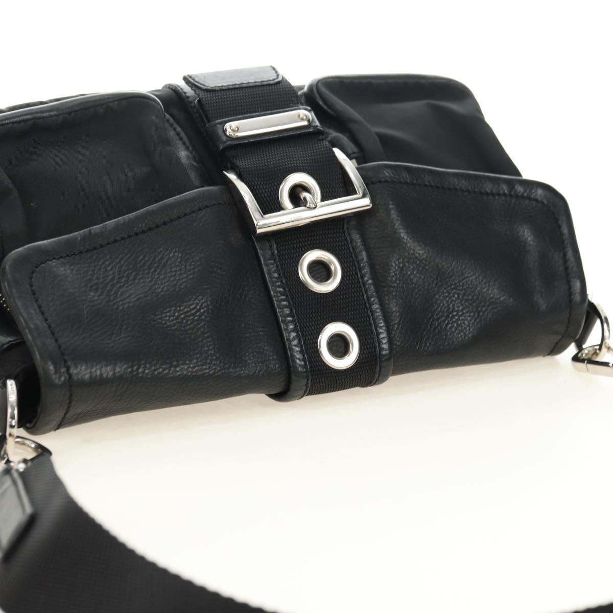 PRADA Shoulder Bag Nylon Black Silver Auth yk20454SAV